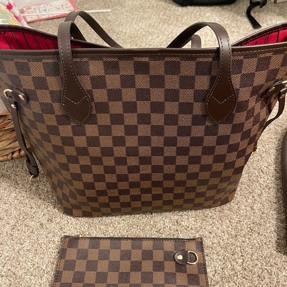 Brown Checkered Tote Bag